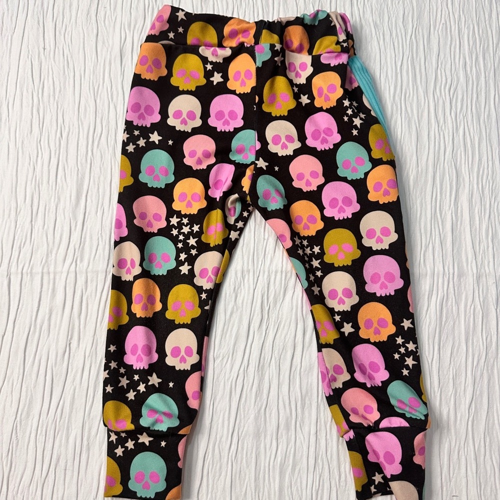 Handmade Black Jogger Pants Colorful Skulls Stars Print Pockets Kids 18 Months - Picture 7 of 7